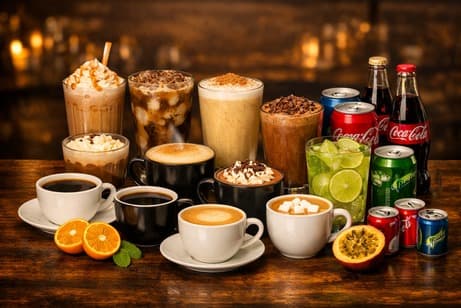Coffees, natural juices and cold drinks